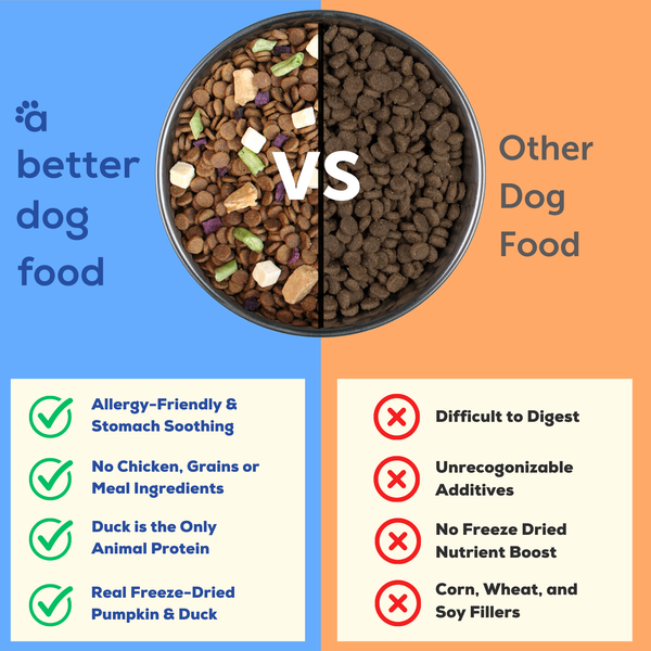 A Better Dog Food - Allergy Friendly Duck| No Chicken, Only Duck Animal Protein, No Meal Ingredients, Grain Free | Raw You Can See