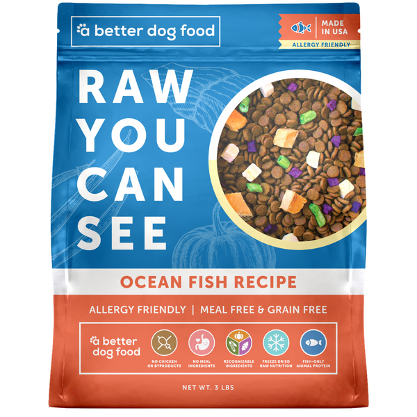 A Better Dog Food - Allergy Friendly Ocean Blend | No Chicken, Only Fish Animal Protein, No Meal Ingredients, Grain Free | Raw You Can See